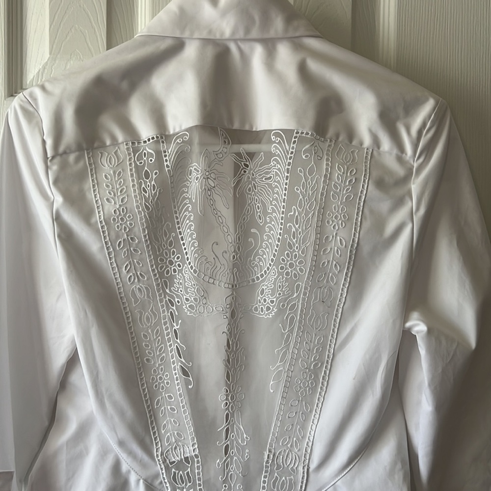 Givenchy Sheer Lace Back Long Sleeve Cotton Shirt Dress White Size 34 (US 2) - Picture 13 of 17